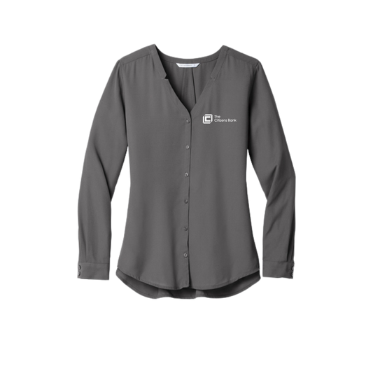 Women's Long Sleeve Button-Front Blouse