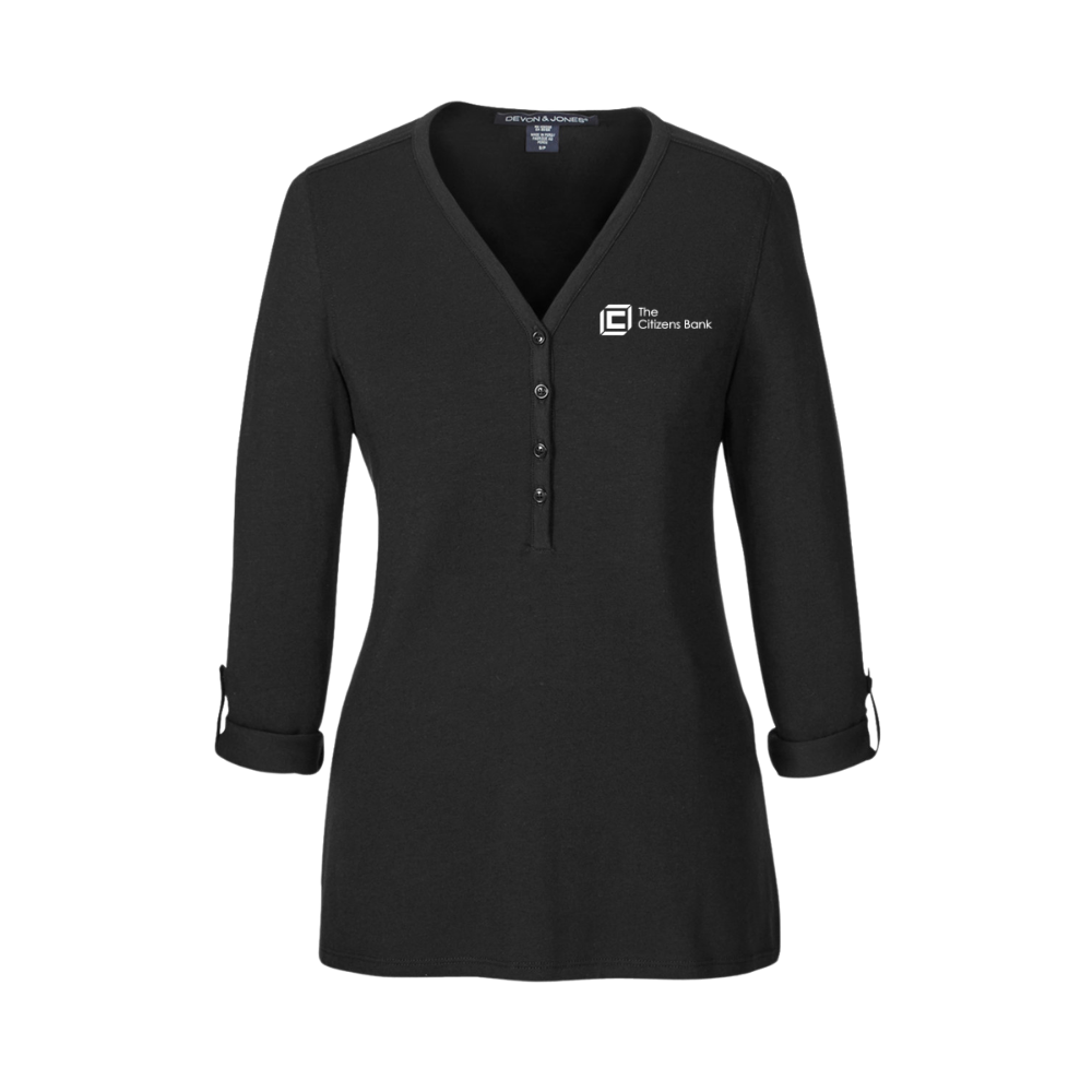 Devon & Jones Ladies' Perfect Fit™ Y-Placket Convertible Sleeve Knit Top